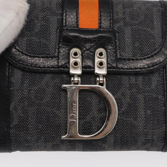 Christian Dior Trotter Canvas Trifold Wallet Black Silver Auth SW2098