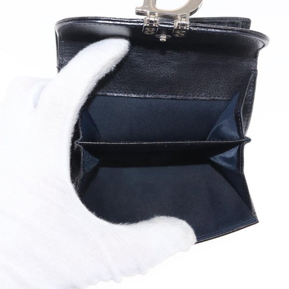 Christian Dior Trotter Canvas Trifold Wallet Black Silver Auth SW2098