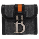 Christian Dior Trotter Canvas Trifold Wallet Black Silver Auth SW2098-2