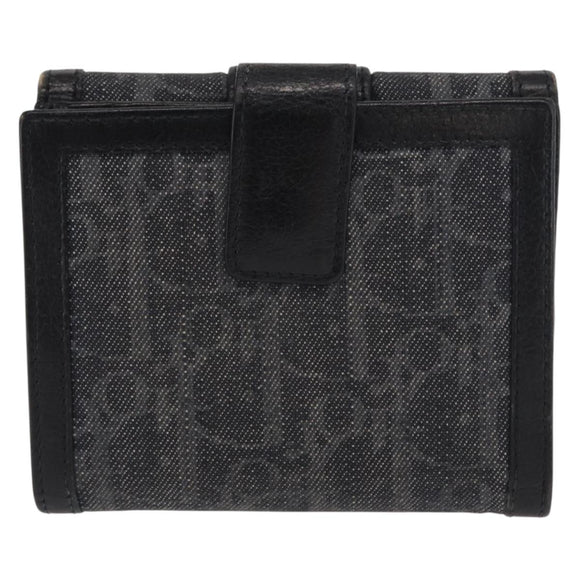 Christian Dior Trotter Canvas Trifold Wallet Black Silver Auth SW2098