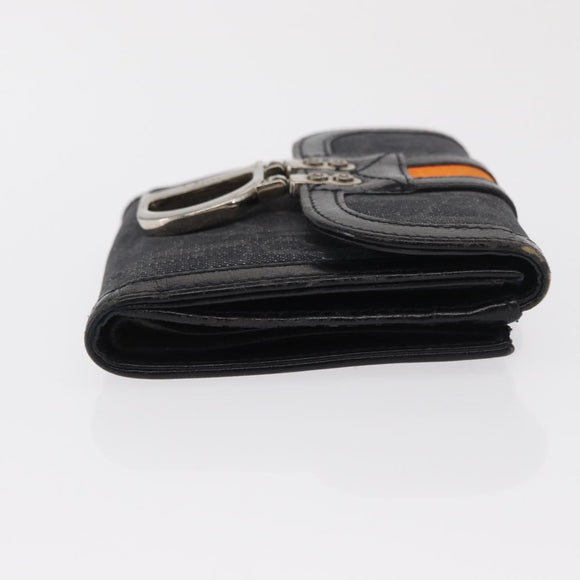 Christian Dior Trotter Canvas Trifold Wallet Black Silver Auth SW2098