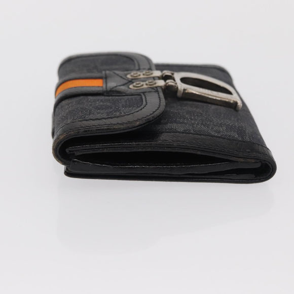 Christian Dior Trotter Canvas Trifold Wallet Black Silver Auth SW2098