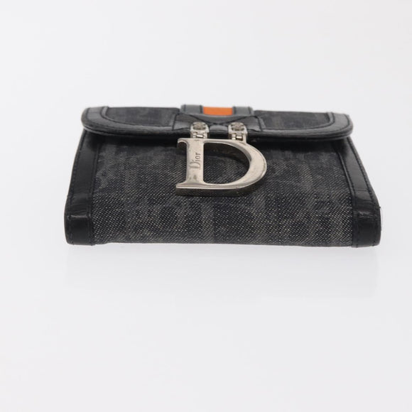 Christian Dior Trotter Canvas Trifold Wallet Black Silver Auth SW2098