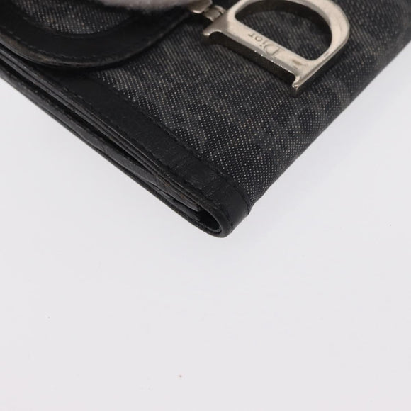 Christian Dior Trotter Canvas Trifold Wallet Black Silver Auth SW2098
