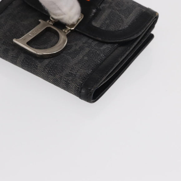 Christian Dior Trotter Canvas Trifold Wallet Black Silver Auth SW2098