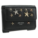 Jimmy Choo Trifold Wallet Leather Black Gold Silver Auth SW2099V-1