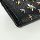 Jimmy Choo Trifold Wallet Leather Black Gold Silver Auth SW2099V-10