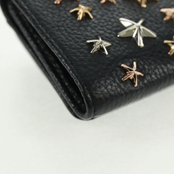 Jimmy Choo Trifold Wallet Leather Black Gold Silver Auth SW2099V