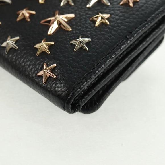 Jimmy Choo Trifold Wallet Leather Black Gold Silver Auth SW2099V