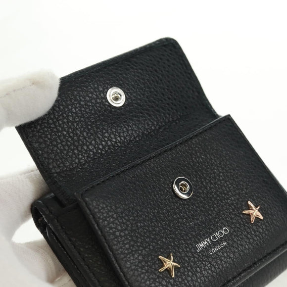 Jimmy Choo Trifold Wallet Leather Black Gold Silver Auth SW2099V
