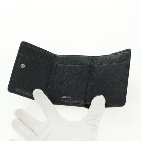 Jimmy Choo Trifold Wallet Leather Black Gold Silver Auth SW2099V