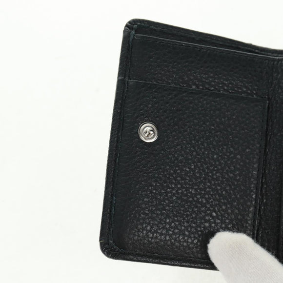 Jimmy Choo Trifold Wallet Leather Black Gold Silver Auth SW2099V