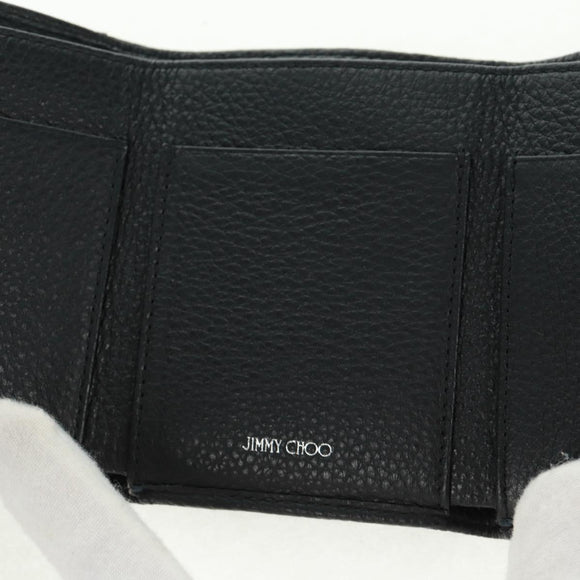 Jimmy Choo Trifold Wallet Leather Black Gold Silver Auth SW2099V