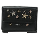 Jimmy Choo Trifold Wallet Leather Black Gold Silver Auth SW2099V-2