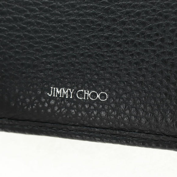 Jimmy Choo Trifold Wallet Leather Black Gold Silver Auth SW2099V
