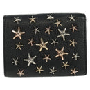 Jimmy Choo Trifold Wallet Leather Black Gold Silver Auth SW2099V-3