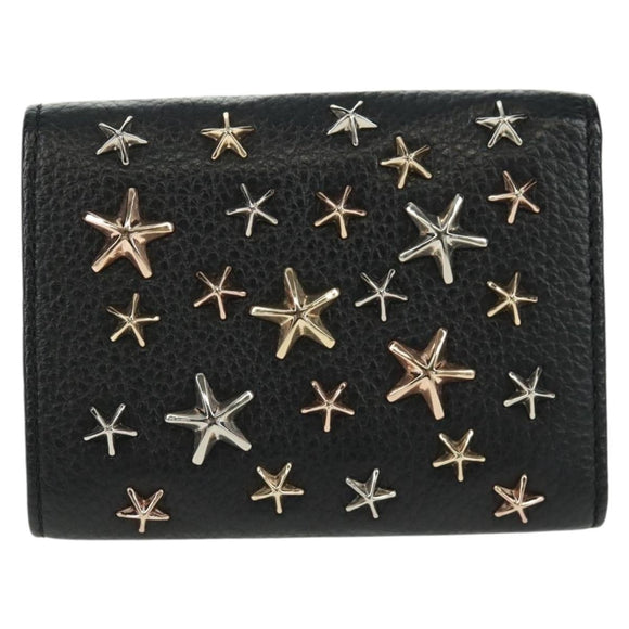 Jimmy Choo Trifold Wallet Leather Black Gold Silver Auth SW2099V