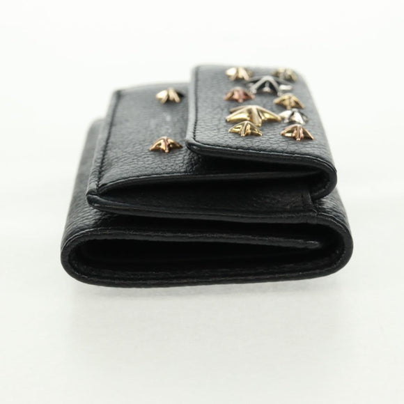 Jimmy Choo Trifold Wallet Leather Black Gold Silver Auth SW2099V