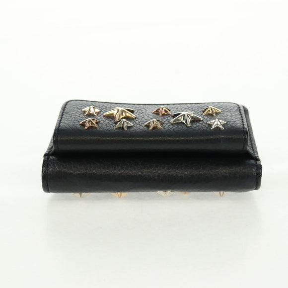 Jimmy Choo Trifold Wallet Leather Black Gold Silver Auth SW2099V