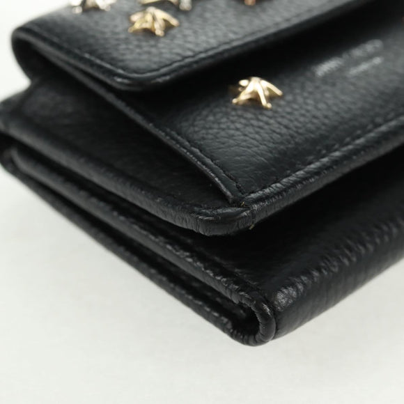 Jimmy Choo Trifold Wallet Leather Black Gold Silver Auth SW2099V