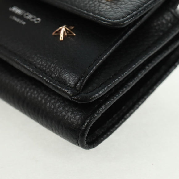 Jimmy Choo Trifold Wallet Leather Black Gold Silver Auth SW2099V