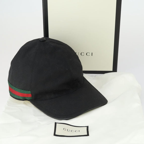 GUCCI GG Canvas Web Sherry Line Cap M Black Red Green 200035 Auth SW2113V