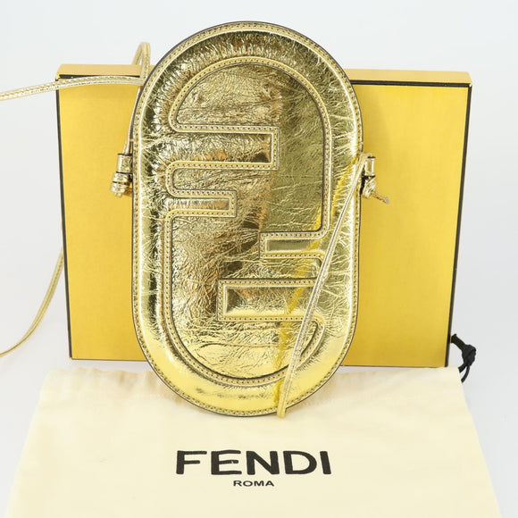 FENDI Orlock Smartphone Shoulder Case Bag Leather Gold Auth SW2114SAM