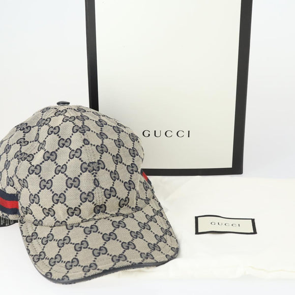 GUCCI GG Canvas Sherry Line Cap XL Navy Red 200035 Auth SW2118V
