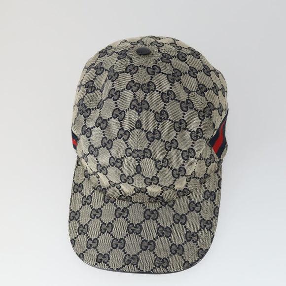 GUCCI GG Canvas Sherry Line Cap XL Navy Red 200035 Auth SW2118V