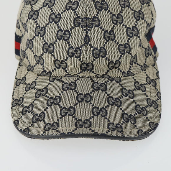 GUCCI GG Canvas Sherry Line Cap XL Navy Red 200035 Auth SW2118V