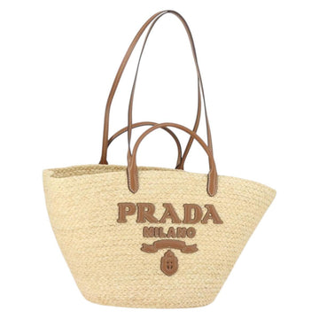 PRADA Large Tote Bag Raffia Beige Auth SW2119SAM