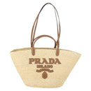 PRADA Large Tote Bag Raffia Beige Auth SW2119SAM-13