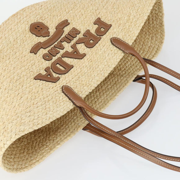 PRADA Large Tote Bag Raffia Beige Auth SW2119SAM