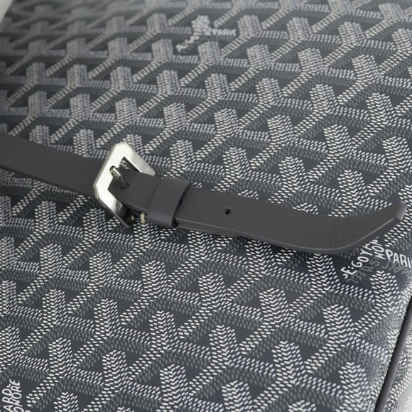 GOYARD Herringbone Capecian MM Bag PVC Leather Gray Silver Auth SW2120SM