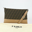 FENDI Zucca Canvas Shoulder Bag Black Brown Silver Auth SW2121SAM-12