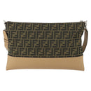 FENDI Zucca Canvas Shoulder Bag Black Brown Silver Auth SW2121SAM-2