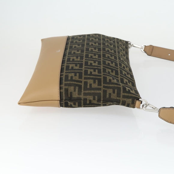 FENDI Zucca Canvas Shoulder Bag Black Brown Silver Auth SW2121SAM