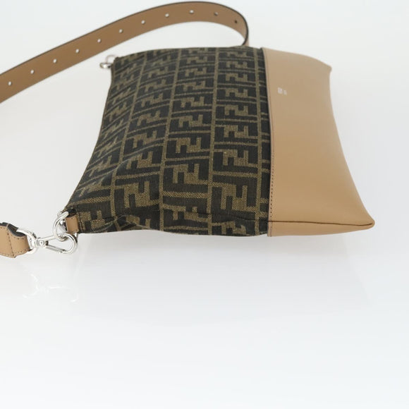 FENDI Zucca Canvas Shoulder Bag Black Brown Silver Auth SW2121SAM