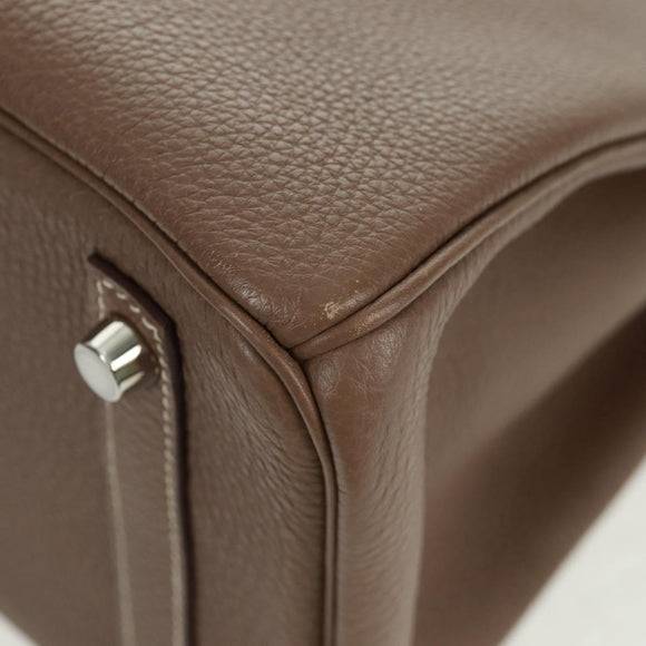 HERMES Birkin 30 Hand Bag Leather Silver Etope Auth SW2129SM