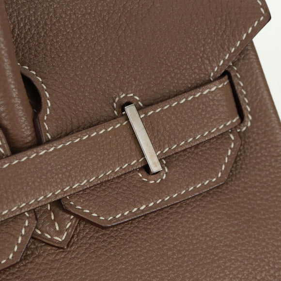 HERMES Birkin 30 Hand Bag Leather Silver Etope Auth SW2129SM