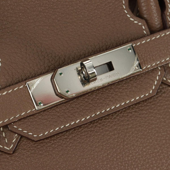 HERMES Birkin 30 Hand Bag Leather Silver Etope Auth SW2129SM