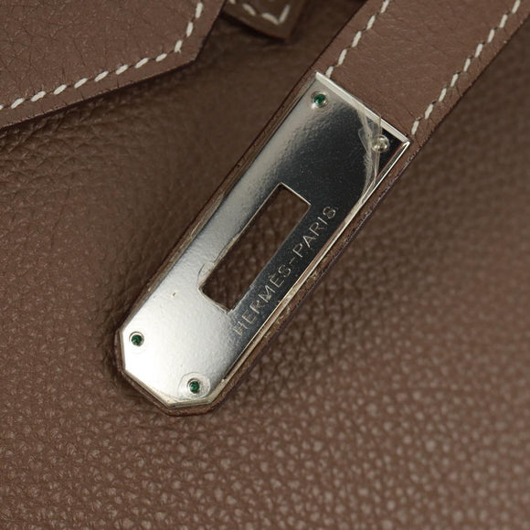 HERMES Birkin 30 Hand Bag Leather Silver Etope Auth SW2129SM