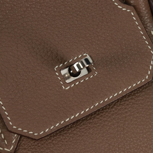 HERMES Birkin 30 Hand Bag Leather Silver Etope Auth SW2129SM