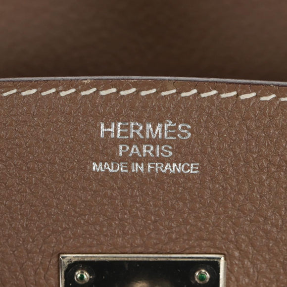 HERMES Birkin 30 Hand Bag Leather Silver Etope Auth SW2129SM