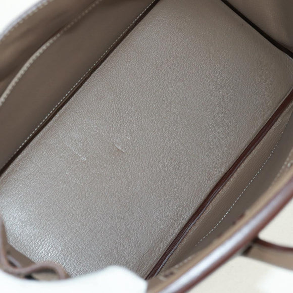 HERMES Birkin 30 Hand Bag Leather Silver Etope Auth SW2129SM