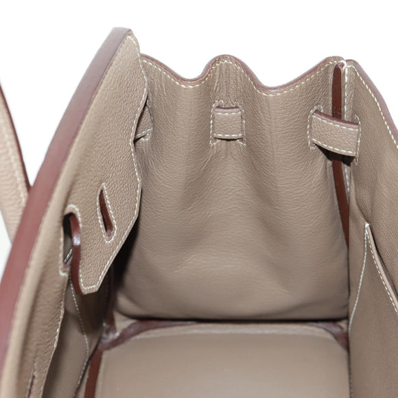 HERMES Birkin 30 Hand Bag Leather Silver Etope Auth SW2129SM