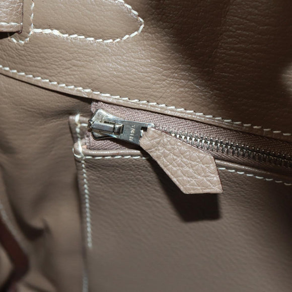 HERMES Birkin 30 Hand Bag Leather Silver Etope Auth SW2129SM