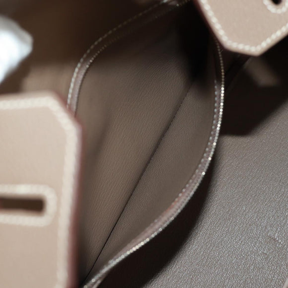 HERMES Birkin 30 Hand Bag Leather Silver Etope Auth SW2129SM