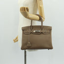 HERMES Birkin 30 Hand Bag Leather Silver Etope Auth SW2129SM-39