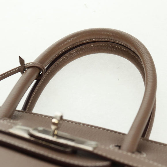 HERMES Birkin 30 Hand Bag Leather Silver Etope Auth SW2129SM